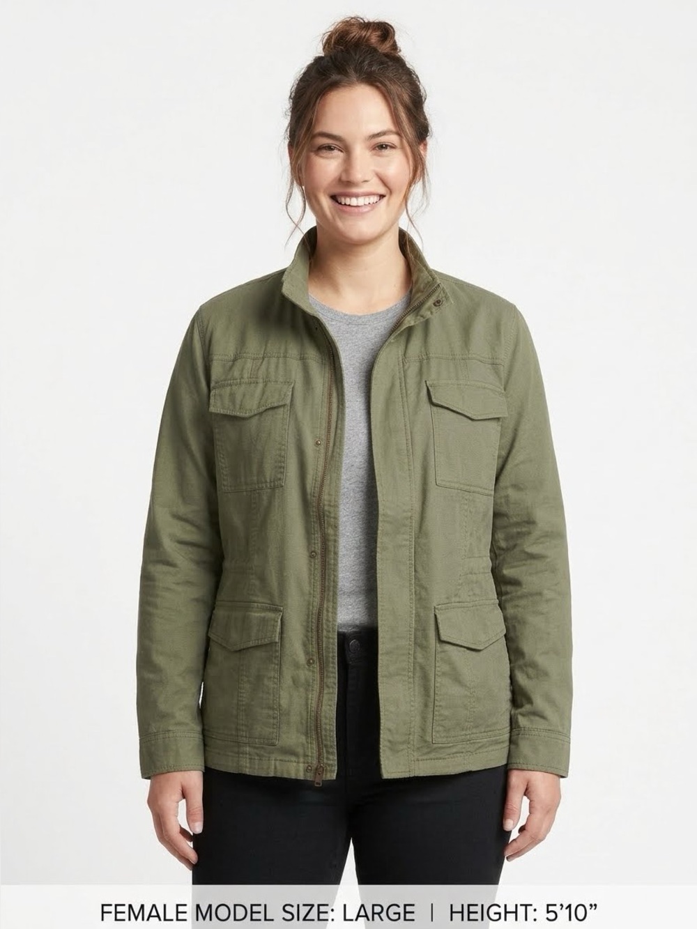 Caslon Olive Utility Jacket with Front Pockets and Drawstring Waist Size XL